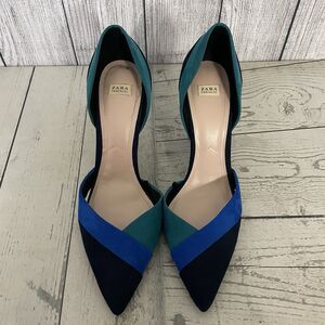 Zara Trafaluc Shoes Womens Size 41 Blue Green Suede Colorblock Pointed Toe Heels